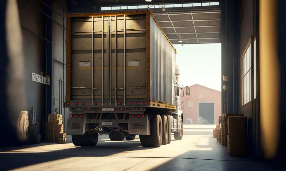 back-view-cargo-truck-warehouse-generative-ai-illustration