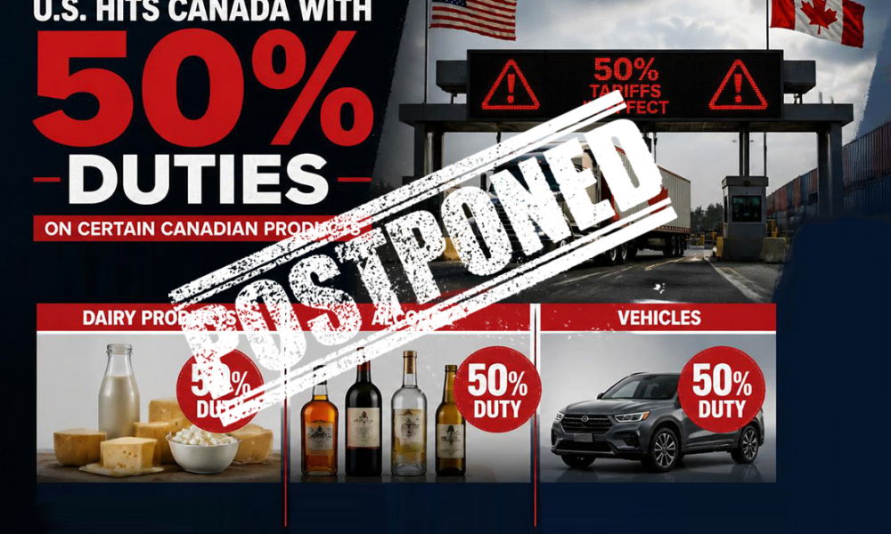U.S. pause 50-percent duty on certain Canadian goods for 3 days - Universal Logistics Trade Alerts - August 19, 2026