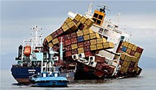 Collapsed container ship