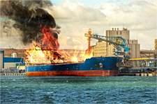 Burning container ship